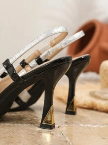 大码女式高跟鞋，时尚尖头细高跟鞋，休闲正装高跟鞋，适合工作和街头穿着，性感银色高跟鞋 - 銀色 - 查看 6