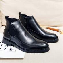 男士尖头高帮皮靴，时尚简约短踝靴