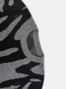 Suéter de punto escolar informal con cuello redondo, manga corta, hombros caídos y estampado gráfico