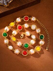 1 件复古高档串珠项链，镀金金属 18K 金，奢华典雅，适合作为节日、生日、情人节礼物、妈妈、母亲、母亲节、礼物 - 彩色 - 查看 5