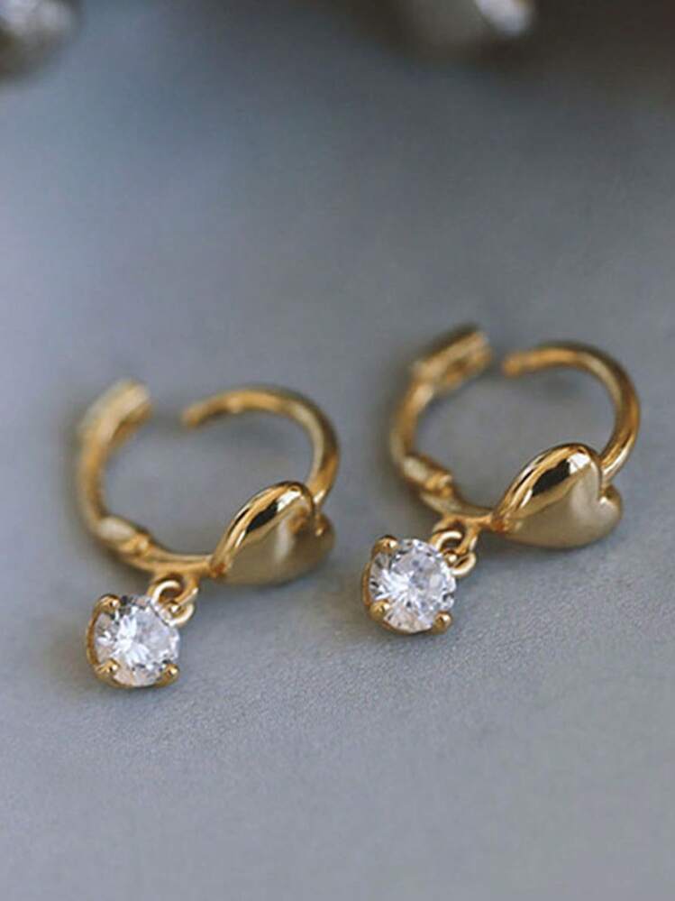1 par de pendientes vintage elegantes y delicados con forma de corazón plateados en 14K sobre plata de ley 925 para mujeres - Unitalla - Añade 2