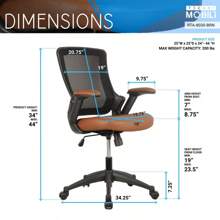 Techni Mobili Mid-Back Mesh Task Office Chair With Height Adjustable Arms, Brown - Multicolor - View 5