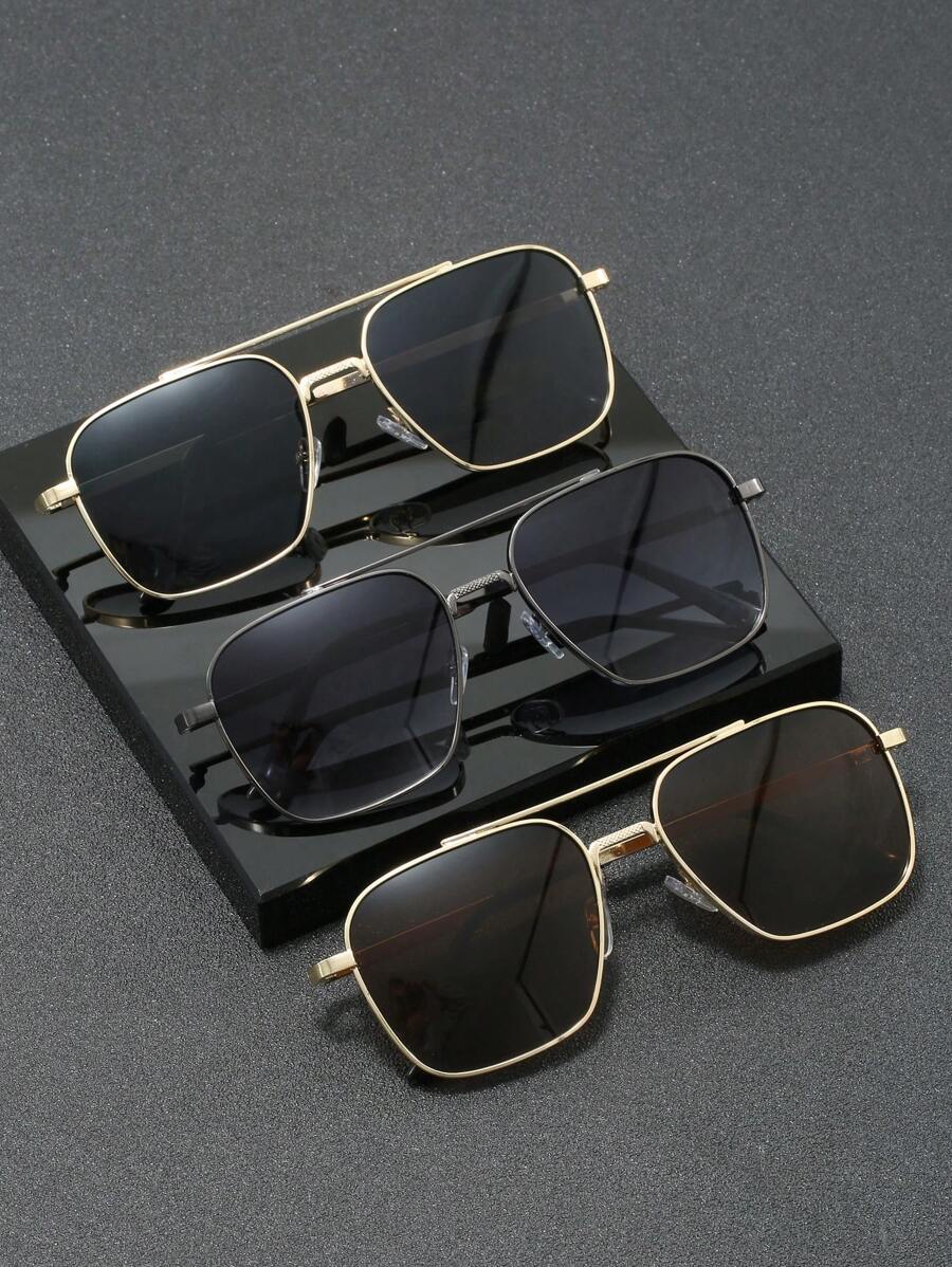 3 副男女通用方形金属时尚眼镜，适合日常佩戴 - 多色 - 查看 1