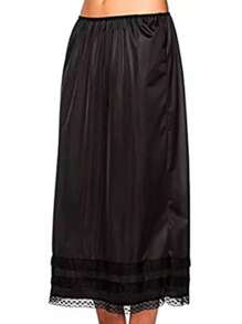 Women's Half Slips Underskirt For Under Dresses Slip Solid Lace Trim Satin Underskirt Inner Lining Short Mini Skirt - 黑色 - 查看 2