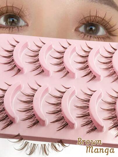 Asiteo 5 对棕色漫画睫毛自然外观动漫睫毛带透明带自然漫画睫毛韩国日式角色扮演睫毛条状睫毛，睫毛，睫毛，假睫毛