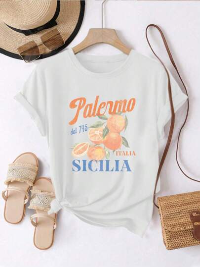 Maglietta a maniche corte comoda con stampa della moda italiana di Palermo, Sicilia, per donna