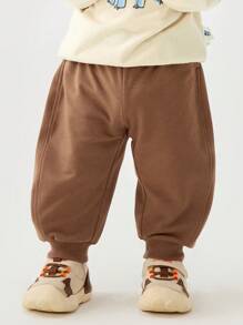 mini bala 儿童弹力香蕉裤或刀片裤，男孩和女孩的可爱弹力春季长裤 - 咖啡 - 查看 1