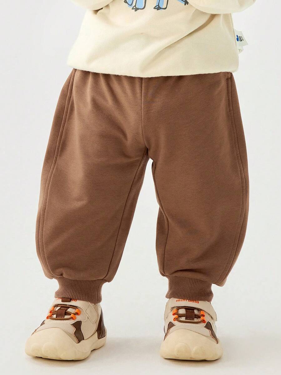 mini bala 儿童弹力香蕉裤或刀片裤，男孩和女孩的可爱弹力春季长裤 - 咖啡 - 查看 1