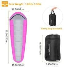 Adult Cold Weather Sleeping Bag Soft Thick Water-Resistant Sleep Bag Pink 23-50℉ - 1 - View 5