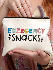 EMERGENCY SNACKS Print Snack Bag ,Travel Cosmetics Bag Zipper Makeup Bag Toiletry Bag, Pen Bag Storage Bag, Ideal For Travel, Cosmetics, Snack Storage Great Gift For Friends & Sisters