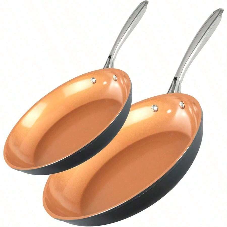 GOTHAM STEEL Pro - Juego de utensilios de cocina anodizados duros de 13 piezas con revestimiento de cerámica antiadherente y titanio, apto para horno y lavavajillas, color marrón - Juego de sartenes de 2 piezas - Ver 1