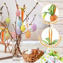 18 件复活节彩蛋饰品和胡萝卜挂饰套装，彩色泡沫复活节彩蛋树装饰，闪光人造兔子胡萝卜复活节饰品，适合复活节春季派对 - 彩色 - 查看 5