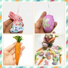 18 件复活节彩蛋饰品和胡萝卜挂饰套装，彩色泡沫复活节彩蛋树装饰，闪光人造兔子胡萝卜复活节饰品，适合复活节春季派对 - 彩色 - 查看 8