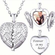 [Personalizado] Collar con colgante de alas de ángel con corazón con foto personalizada, nombre grabado, regalo del Día de San Valentín, regalo conmemorativo de joyería para mejores amigos y familiares, multifuncional, ornamental, reutilizable, exquisito, elegante, de alta calidad, colorido, moderno, personalizado, único, regalos ideales para él, salón de té, hogar, jardín, oficina, para aniversarios, para el Día de San Valentín, para el Día de la Madre, para cumpleaños, para el Día del Padre, para graduación, para bodas, para inauguración de la casa, regreso a la escuela, decoración navideña, renovación otoñal del hogar]