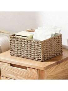 1 pièce Panier de rangement tressé fait main, idéal pour l'organisation de la réserve, le bureau à domicile ou le salon - portable et gain de place