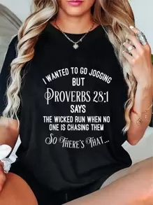 100% Cotton Casual Tshirt Funny Religious Running Shirt T-Shirt - 黑色 - 查看 1