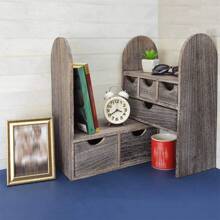 Expandable Wooden Desktop Organizer Rack, Suitable For Office Supplies, Extendable Book Storage Shelf, Fixed Partition Support, Coffee Color - Brown - View 5