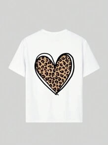 Tween-Mädchen 1 Stück lockeres weißes Kurzarm-T-Shirt mit Herz-Grafik, bequemes Sommeroberteil für Studenten