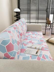 1pc Milk Silk Print Sofa Seat Cushion Cover, Geometric Pattern, High Elasticity Dust-Proof Anti-Dirty Anti-Slip Removable & Washable For Bedroom, Study, Living Room - Multicolor - View 6