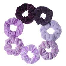7 pièces Chouchous de couleur unie violette, Ensemble d'accessoires de liens pour cheveux de haute qualité et élégants pour femmes