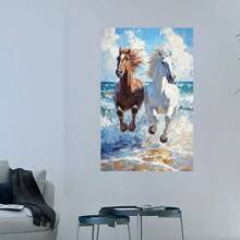 Galloping Steeds By The Seaside, Dynamic Artwork, Classic Coastal Charm