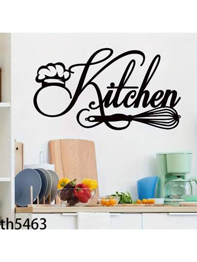 1pc Contemporary Kitchen Wall Sticker With Chef Hat And Whisk Design - PVC Self-Adhesive Wall Stickers, For Restaurant Kitchen & Home Decor Room Decor Wall Decor Bathroom Decor Bedroom Decor Room Decoration Stuff Living Room Decor House Decor Home Decor Living Room Wall Paper Personalised Stickers Kitchen Decor