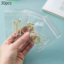 30/100 piezas Bolsas transparentes de PVC autosellantes, adecuadas para joyería - a prueba de polvo y anti-oxidación, bolsas de almacenamiento para aretes, anillos, pulseras - transparente - Ver 7
