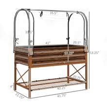 Outsunny Raised Garden Bed With Cover And Storage Shelf, Rectangular Metal Elevated Planter Box With Legs And Bed Liner - Dark Brown - View 3