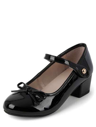 The Children's PLACE Girls Bow Faux Patent Leather Low Heel Shoes Black