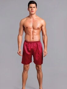 2-Piece Men's Casual Loose Thin Ice Silk Comfortable Shorts Summer, Men's Home Pajamas Ideal For Lounging, Sleeping, Casual Home Wear, And Everyday Relaxation.  Enjoy Premium Sleepwear, Comfortable Pajama Bottoms, And Effortlessly Stylish Lounge Shorts. - 黑色+紅色 - 查看 5