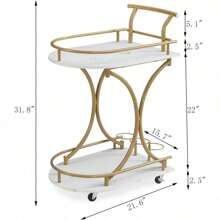 Gold Bar Cart, 2-Tier Home Bar Serving Cart With Wheels, Wine Rack & Glass Holder, Mobile Beverage Cart For Kitchen, Dining Room, And Living Room (Gold2)