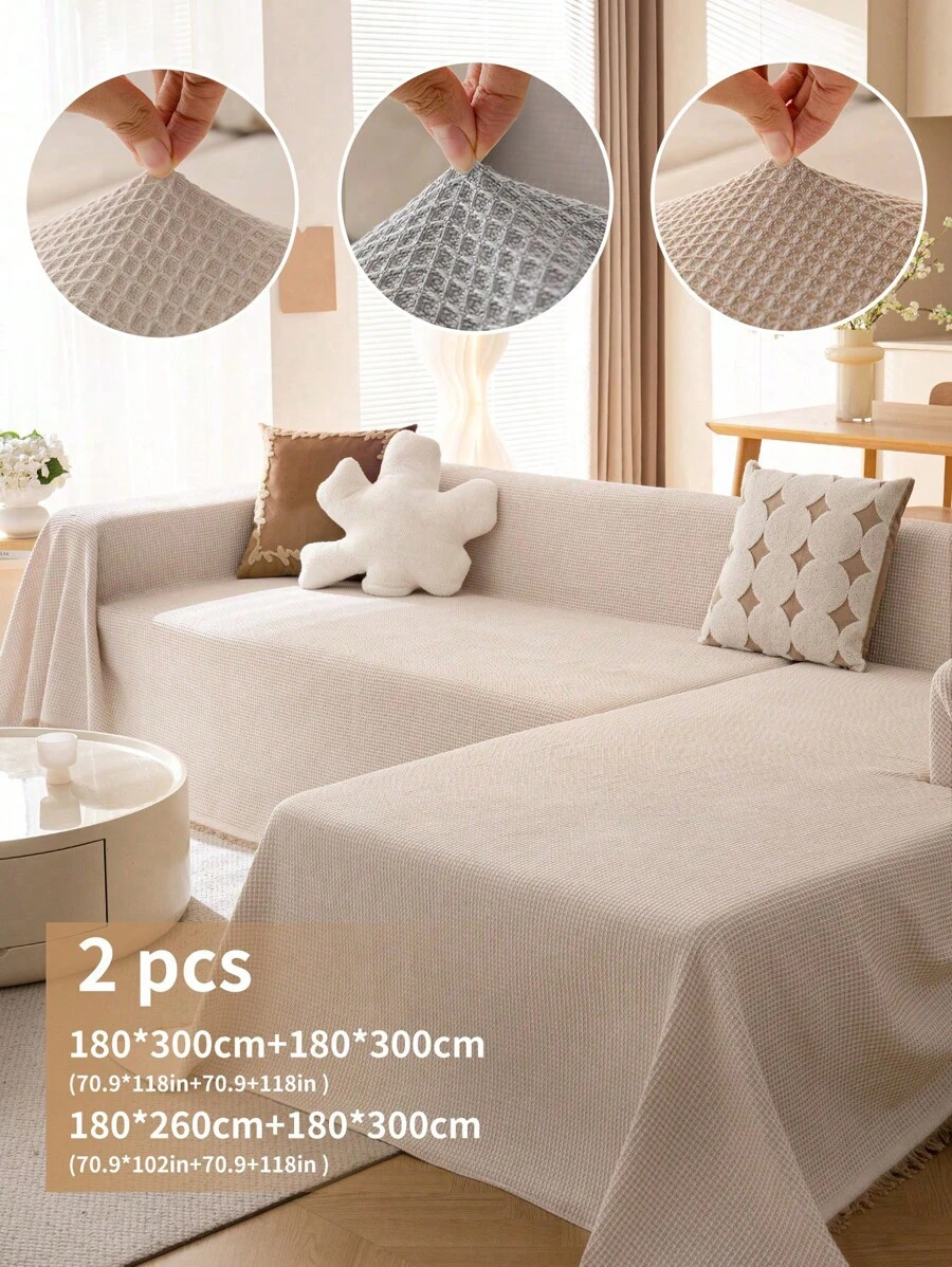 2pcs Solid Dust-Proof Sofa Cover, Pet-Friendly Sofa Protector, Scratch-Resistant, With Tassel, Decorative Sofa Blanket For Living Room Gifts Birthday Graduation Couch Cover Sofa Covers Room Decor Living Room Decor - Multicolor - View 1