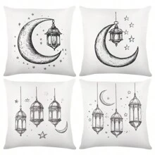 4pcs/Set Pillow Covers, Star, Moon And Lamp Patterns, Soft Plush Material - 45cm X 45cm - Home Decor - Comfortable, Indoor/Outdoor Party Supplies, Breathable (No Pillow Insert) - Multicolor - View 2