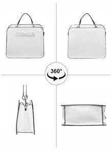 Classic Women's Square Shoulder Bag With PU Purse, Plain Letter Zipper Handbag With Adjustable Strap Large Capacity, For Halloween, Christmas - 白色 - 查看 4