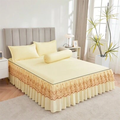 1pc Elegant Lace Bed Skirt, Solid Color Soft Dust-Proof Bedding Set Suitable For All Seasons, Plus Size, Non-Slip Bed Sheet (Bed Skirt *1, No Pillowcase), Bedroom Decor