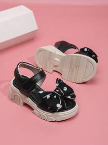 2025 Summer Big Bow Girls High Heel Sandals, Comfortable PU Leather Children Party & Casual Sandals