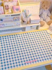 1 件格子桌垫，防水防油，可清洗，适用于宿舍书桌、学生学习写字桌垫 - 藍白色 - 查看 4