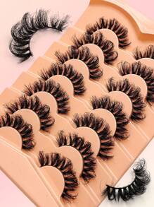 Asiteo 7对D型卷翘奢华蓬松浓密柔软仿貂毛假睫毛，打造自然凌乱却又不失戏剧感的妆容效果，可重复使用，佩戴方便 - 交叉款 - 查看 2
