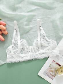 2 件装优雅蕾丝文胸性感胸罩女式聚拢文胸透明文胸纯色蝴蝶结性感内衣女士内衣钢圈无衬里文胸
