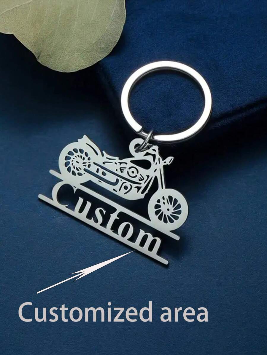 定制雕刻不锈钢钥匙扣，时尚摩托车吊坠，男孩个性化名字钥匙扣，理想礼物