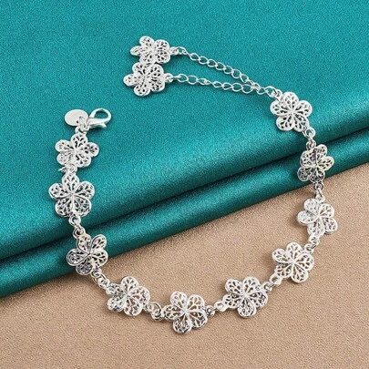 热门婚礼 925 纯银镀层手链 女士美丽花朵 经典高品质时尚珠宝 20 厘米