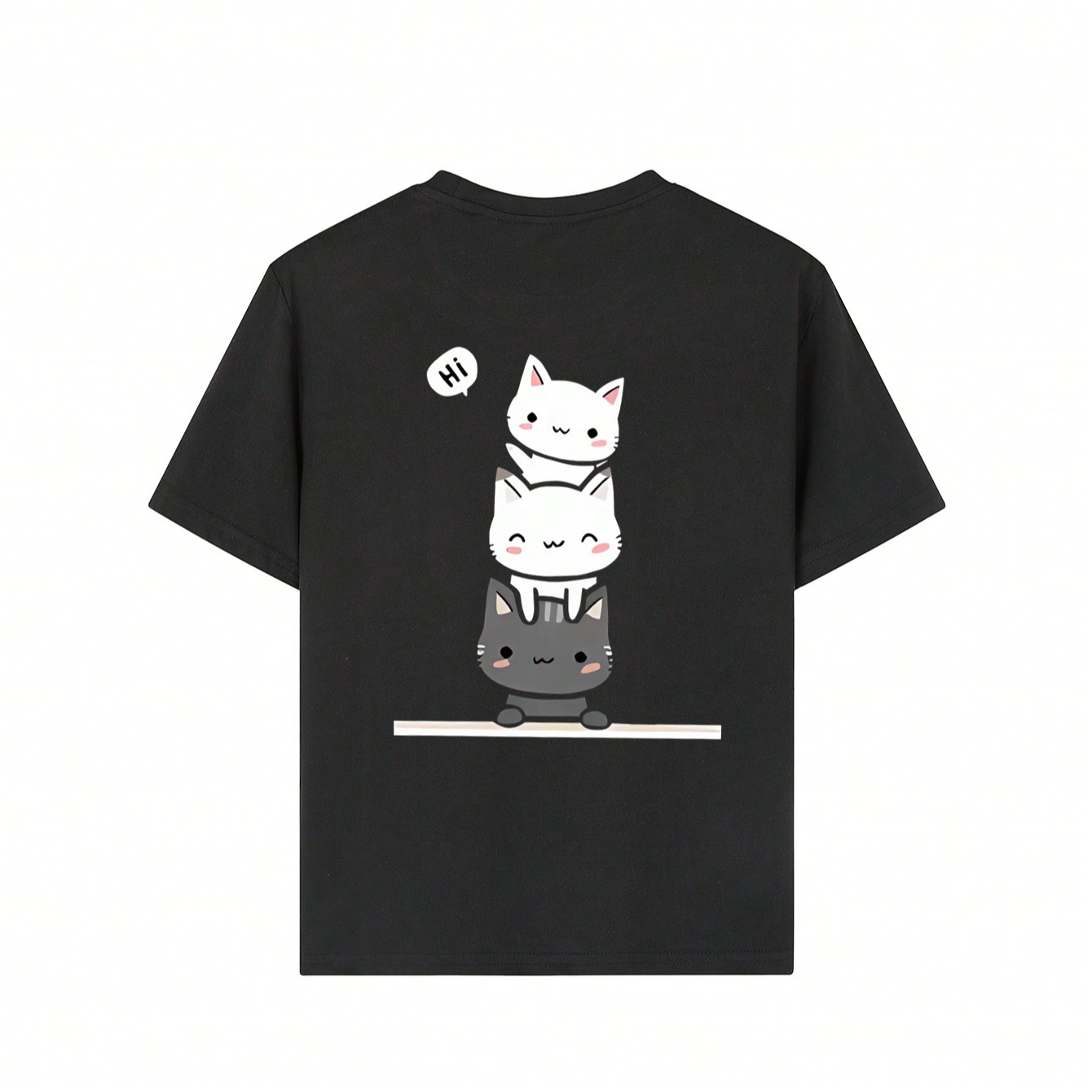 Camiseta de manga corta con cuello redondo y estampado de gato informal para niñas preadolescentes, para verano