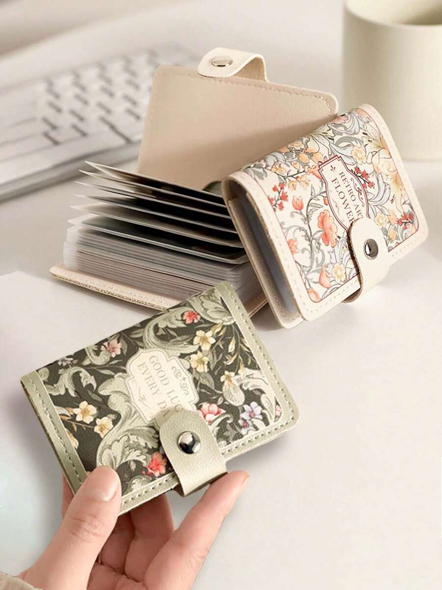 1个花卉图案卡包,复古风格多卡位银行卡包,可容纳20张卡片 - 彩色 - 查看 1