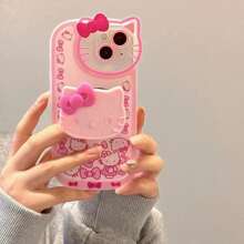 Full Protective Phone Case With Holder Compatible With Iphone, Cute Sanrio Hello Kitty Cartoon Character Design, Girl's Favorite Birthday Gift Waterproof Shockproof Anti-Fall Scratch Resistant - Pink - View 2