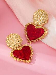 一对情人节心形耳环，时尚复古优雅，白天佩戴和特殊晚宴场合佩戴简约时尚的复古心形耳环，妈妈，母亲，母亲节，礼物