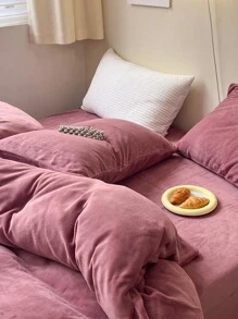 Juego de ropa de cama de 3 piezas de terciopelo suave en color rosa apagado, adecuado para dormitorio y habitación de invitados
