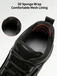 somiliss 1 Pair Women's Casual Lace-Up Sneakers, Black Faux Leather, Lightweight & Comfortable, Fashionable Low-Top Thick Sole 8cm Platform, Suitable For Outdoor Sports, Autumn/Winter 2025 New Arrival - Black - View 5