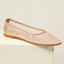 Tulle Mesh Ballet Flats Shoes For Women Slip On Ballerina Shoes Round Toe Comfortable Casual Work Dress Shoes - khỏa thân - Xem 1