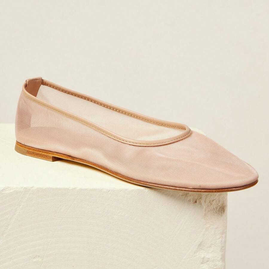 Tulle Mesh Ballet Flats Shoes For Women Slip On Ballerina Shoes Round Toe Comfortable Casual Work Dress Shoes - khỏa thân - Xem 1