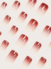 Migliora il tuo aspetto con 24 unghie finte a forma di quadrato corto, motivo romantico a cuore e sfumatura rosso brillante, set completo di unghie finte con copertura totale per donne e ragazze, include 1 foglio di adesivi e 1 striscetta di gel jelly casuale